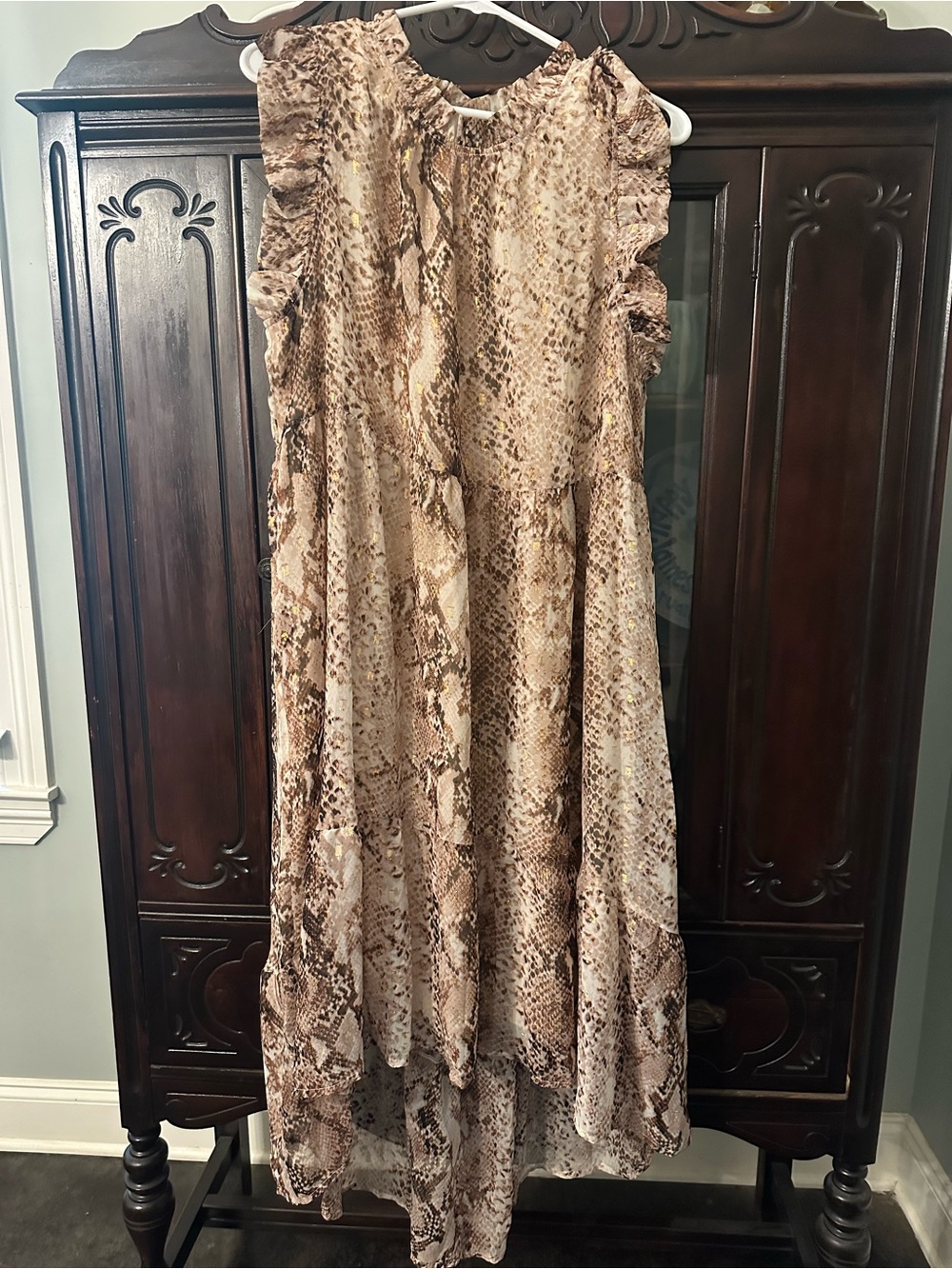 Karlie Beige & Brown Snake-Print High-Low Dress